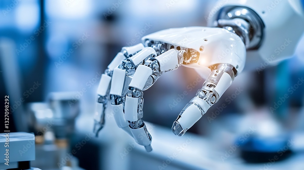Fototapete futuristic robotic hand operating in a modern technology environment : generative ai
