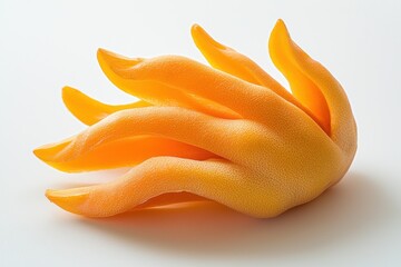 Buddha's Hand Citrus Radiates Vibrant Orange Peel Texture on Clean White Backdrop in Natural Light
