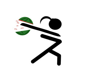 Man with tied-up hair splits watermelon with sword