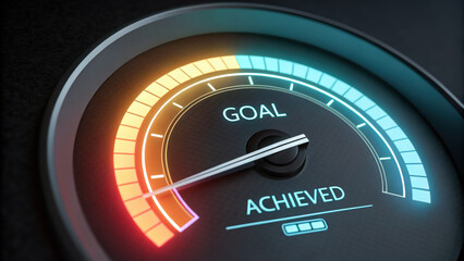 Achieve your targets with this glowing KPI progress dial, showcasing needle indicating success. vibrant colors enhance visual impact of goal achievement