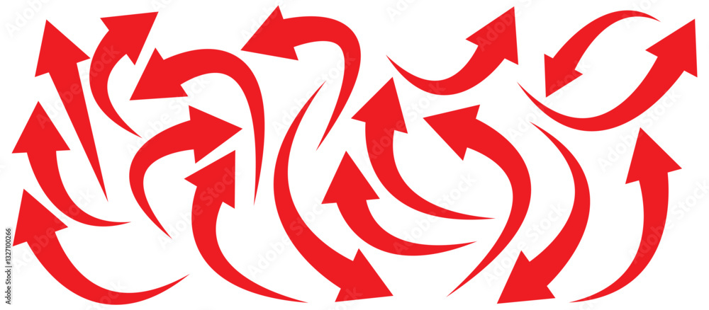 Poster curved arrows, hand drawn curved arrows. set long red curve arrow icon vector set. red curve arrow. 
