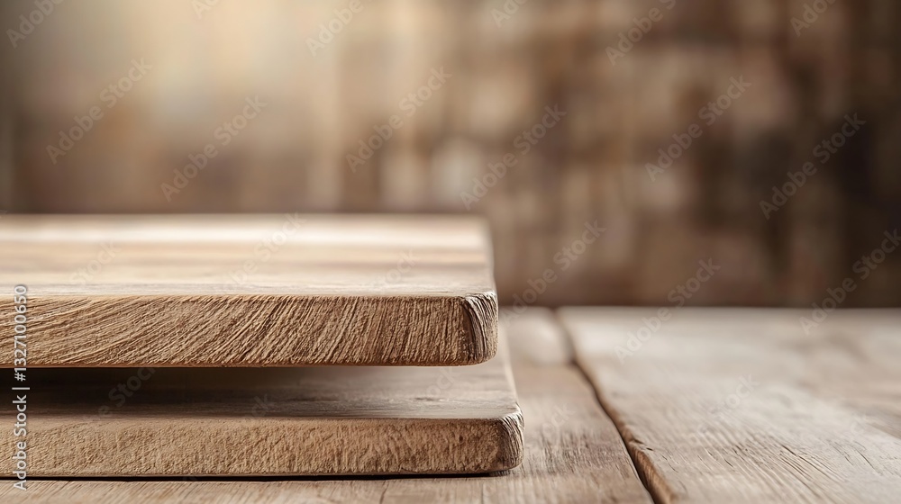 Leinwandbilder closeup of wooden planks on a rustic table with a soft blurred background : generative ai