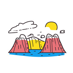 Fototapeta premium Simple minimalist drawing of Rocky Mountain. Rocky Mountain National Park illustration in an doodle inca cartoon style