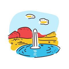 Simple minimalist drawing of Yellowstone National Park.Yellowstone National Park illustration in an doodle inca cartoon style