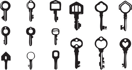Keys icons set vector silhouette on white background