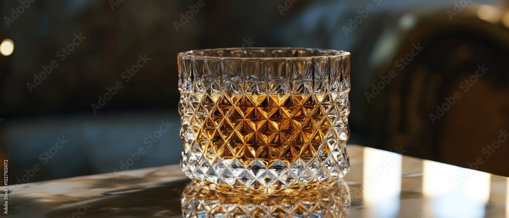 Poster A glass of whiskey placed on a table with no other objects in view