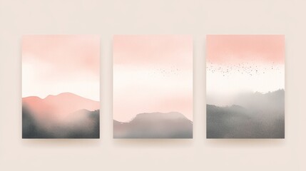Minimalist abstract landscape art in soft pink and gray tones for wall decor