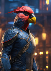 An illustration of a colorful parrot in elegant old school clothes. Generated by AI. 4k high resolution wallpaper.