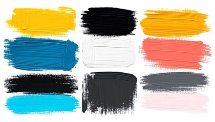Colourful brush strokes on a white background.