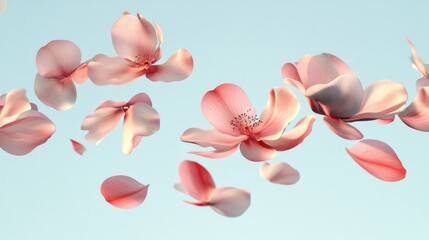 Fototapeta premium Flower petals floating in the air on a blurred background, spring concept, creating vibrant scene.