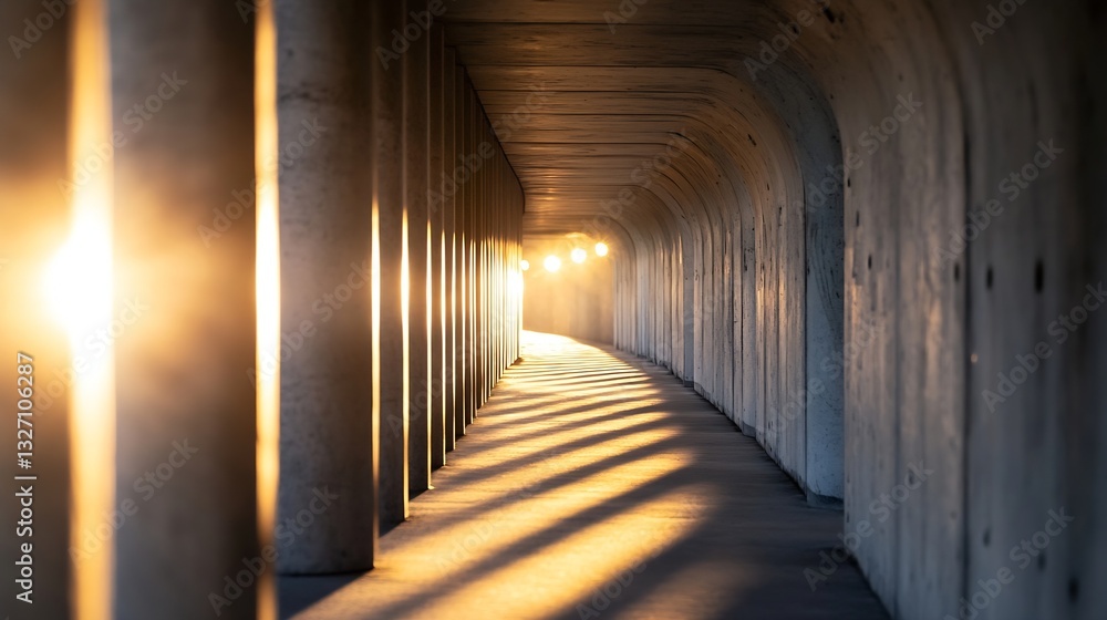 Aufkleber Dramatic sunlit corridor with shadows cast on the walls creating artistic effect : Generative AI