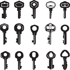 Keys icons set vector silhouette on white background