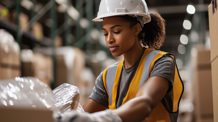 Workers sorting recyclable materials in a distribution center
