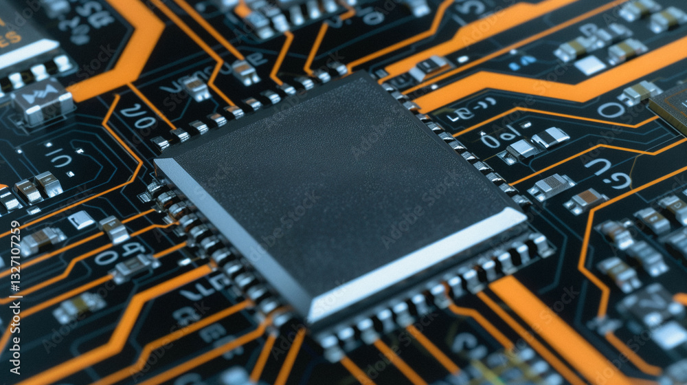Poster silicon heartbeat: a close-up view of a cutting-edge computer chip, radiating intricate circuitry, s