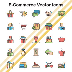 A collection of vector icons for e-commerce and online shopping.
