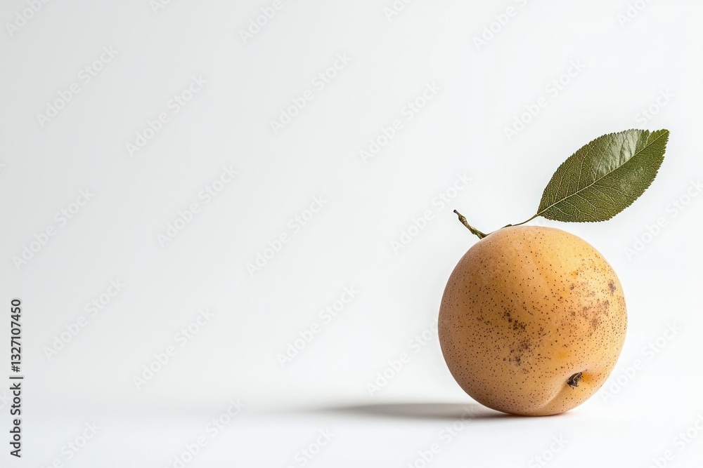 Poster radiant pear with single leaf on white backdrop capturing simplicity and freshness showcasing organi