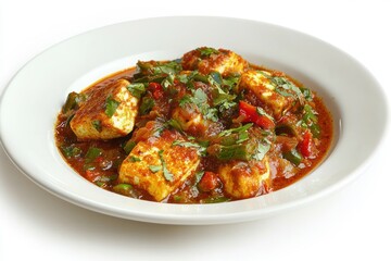 Close up capture of indian paneer chili in a bowl vibrant delicious and visually appealing appetizing dish presentation