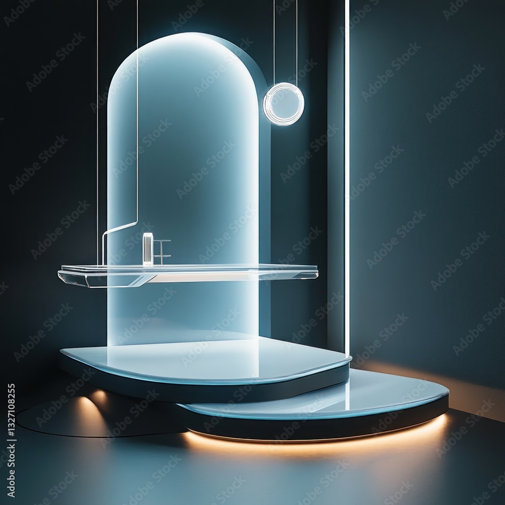 Aufkleber serene architectural design exhibiting luminescent elements against a minimalist navy background art