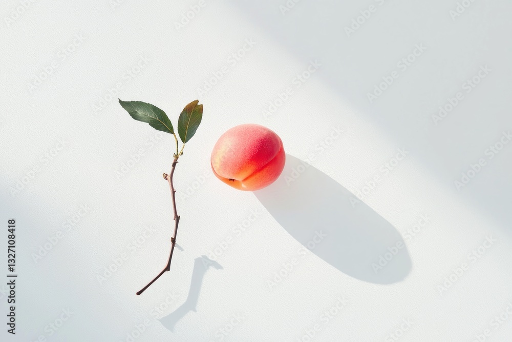 Aufkleber Fresh apricot with leaves on white background in studio light creating a minimalist art mood