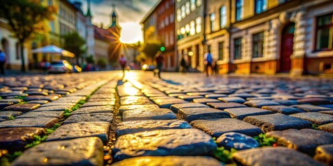 Obraz premium Cobblestone Texture Background: Full Frame Tilt-Shift Photo