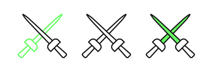 Set line Fencing icon isolated on white background. Sport equipment. Vector
