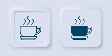 Filled and outline Coffee cup icon isolated on grey background. Tea cup. Hot drink coffee. Square button. Vector