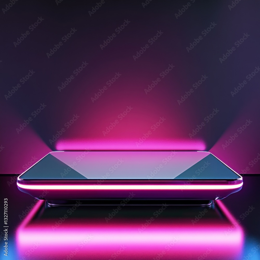 Poster sleek futuristic platform radiant neon illumination display stand exuding sophistication in modern m