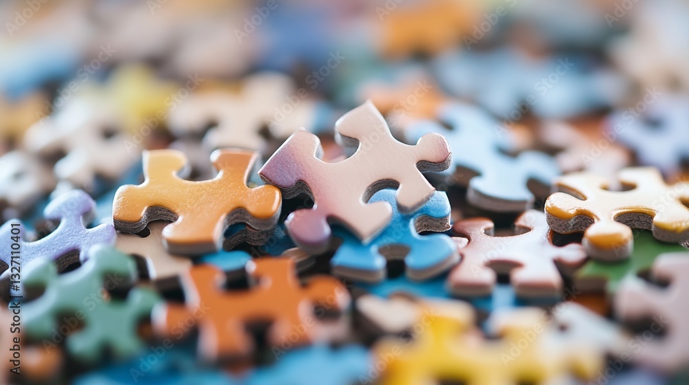 Poster Colorful Jigsaw Puzzle Pieces Spread Out Creating a Fun and Engaging Activity : Generative AI