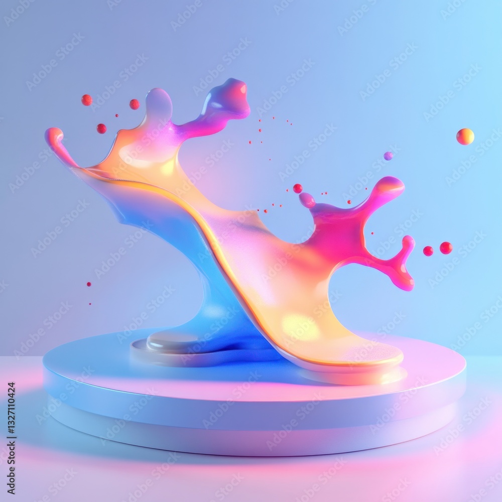 Leinwandbilder Abstract colorful liquid paint splash floating against pastel backdrop with smooth presentation stand
