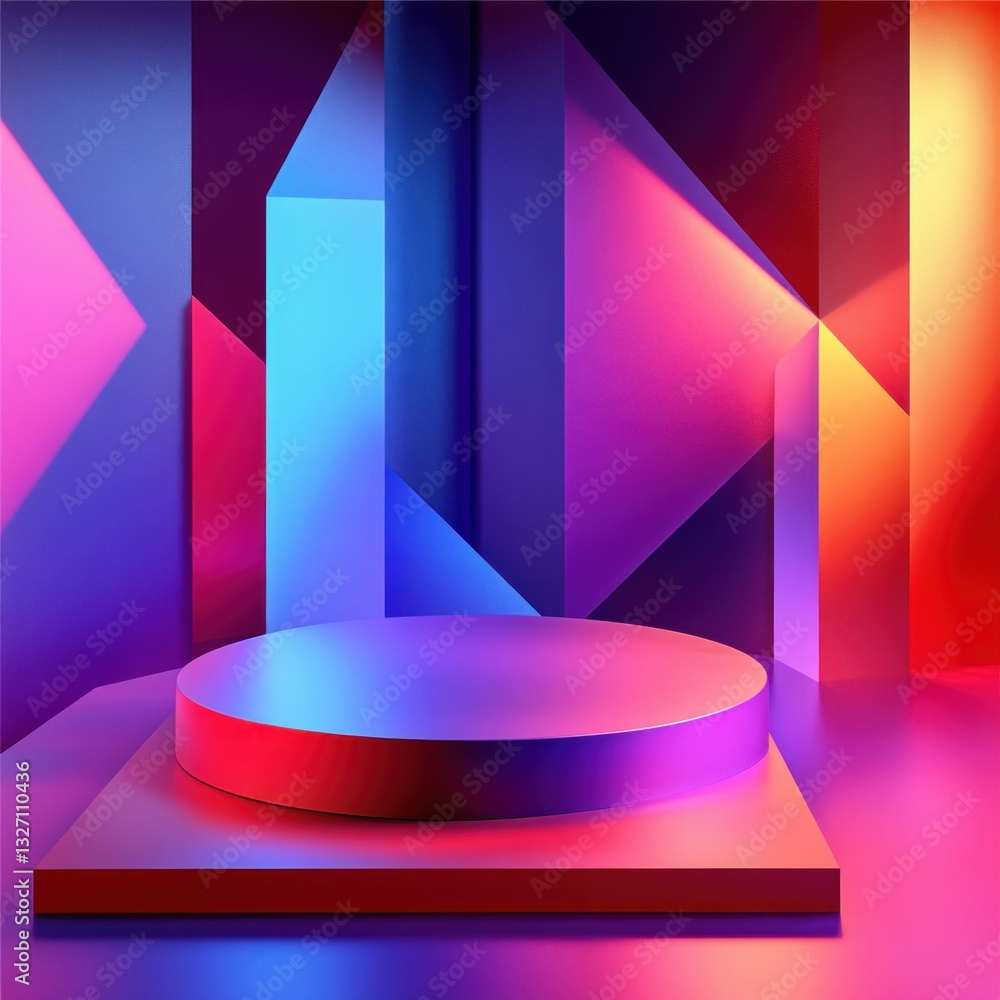 Aufkleber Elegant minimal studio backdrop with geometric shapes and platforms vibrant color gradient backdrop