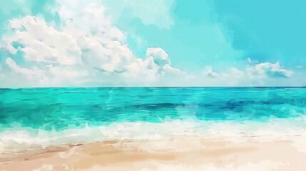 watercolor painting of ocean an a beach
