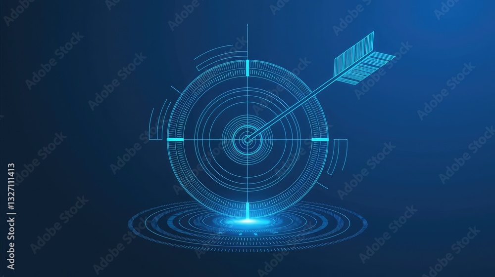 Poster digital target with bow arrow in bullseye with japanese candlestick. abstract stock market concept. 