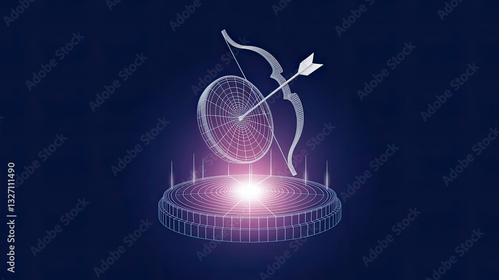 Poster digital target with bow arrow in bullseye with japanese candlestick. abstract stock market concept. 