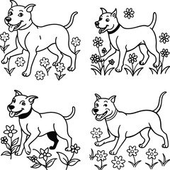 set of funny Dog line art coloring page
