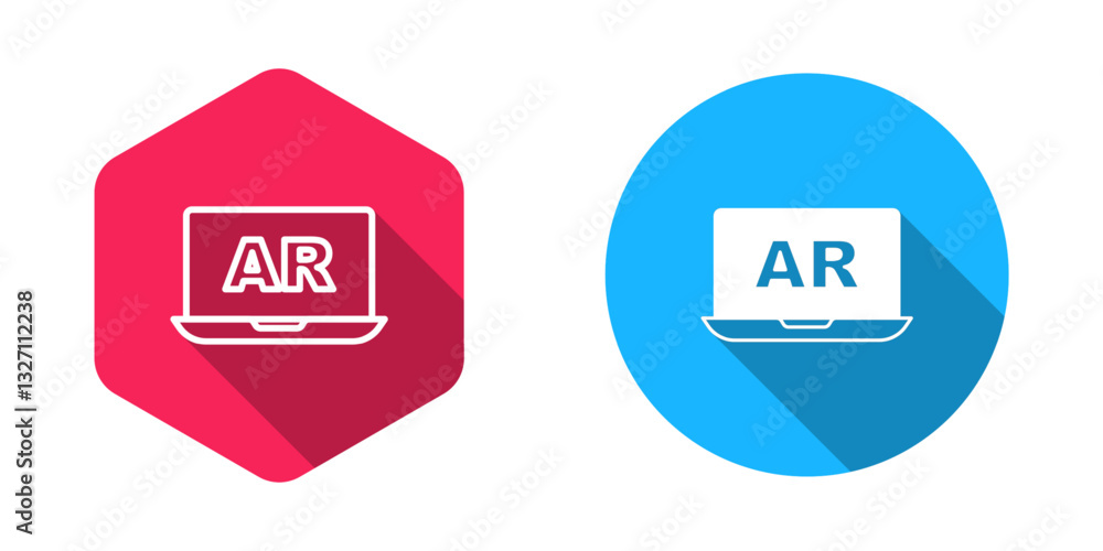 Poster filled and outline augmented reality ar icon isolated with long shadow background. virtual futuristi