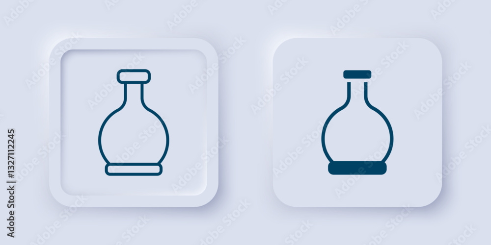 Poster filled and outline bottle with potion icon isolated on grey background. flask with magic potion. hap