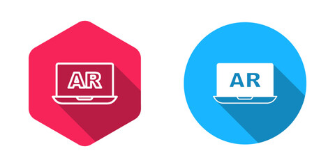 Filled and outline Augmented reality AR icon isolated with long shadow background. Virtual futuristic wearable devices. Vector