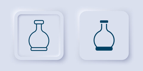 Filled and outline Bottle with potion icon isolated on grey background. Flask with magic potion. Happy Halloween party. Square button. Vector