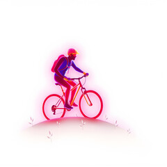 Obraz premium Person riding bike holographic 3D icon. neon symbol vector illustration isolated on white background. Generative AI