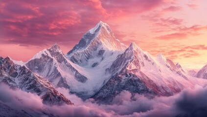 Obraz premium Majestic mountain peak, sunrise, clouds, breathtaking view