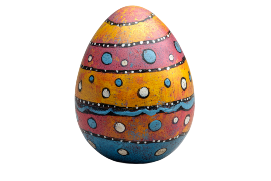 Colorful decorative egg with vibrant patterns and dots