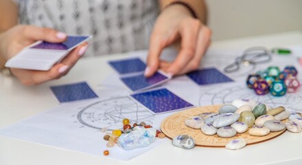 Fortune teller reading with tarot cards. light fortune teller