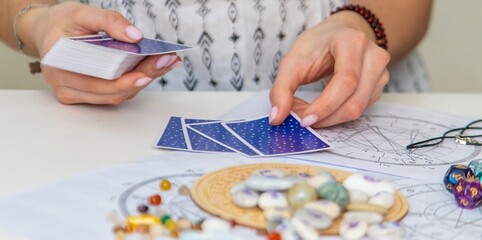 Fortune teller reading with tarot cards. light fortune teller