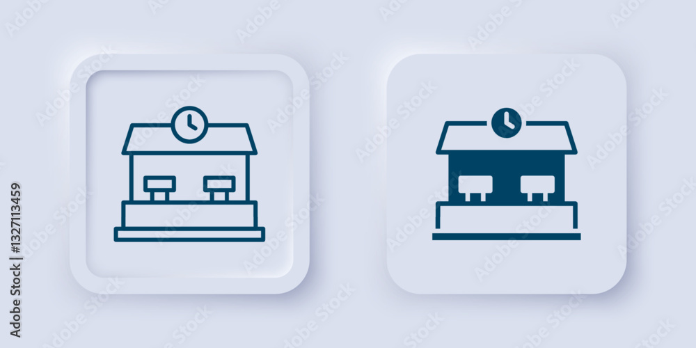 Aufkleber filled and outline railway station icon isolated on grey background. square button. vector