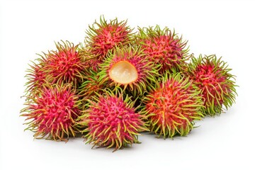 Exotic Rambutan Fruits Fresh Tropical Delicacy Stacked in Pile Studio Shot Display Asian Sweetness