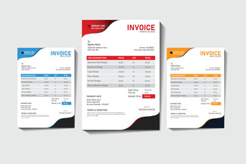 Set of three modern invoice templates .