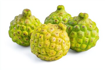 Fototapeta premium Captivating Annona squamosa Still Life Shot on White Backdrop Showcasing Texture Shape and Color of Fruit