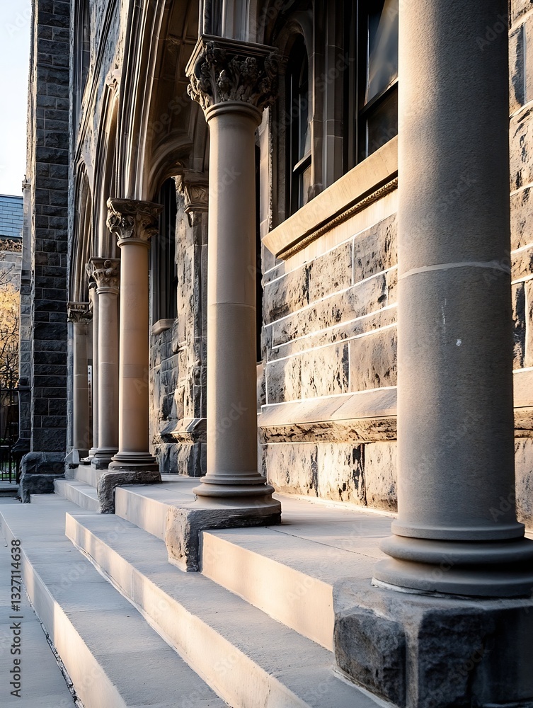 Aufkleber stunning architectural detail of columns and stonework on a historical building during golden hour :