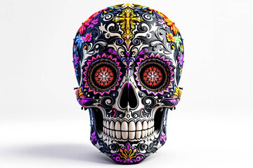 Colorful sculpture Skull &ndash; 3D Illustration Inspired by D&iacute;a de los Muertos