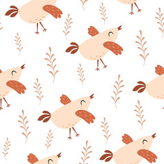 Cute bird seamless pattern. Bird pattern. Hand drawn vector pattern in flat style